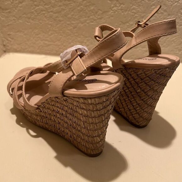 Top Moda Women's 10 Strappy Espadrille Platform Wedge Sandals Blush And Tan New - Picture 6 of 14